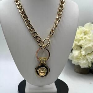 Medusa Purse Charm Repurposed Pendant House of Harlow Curb‎ Chain Necklace